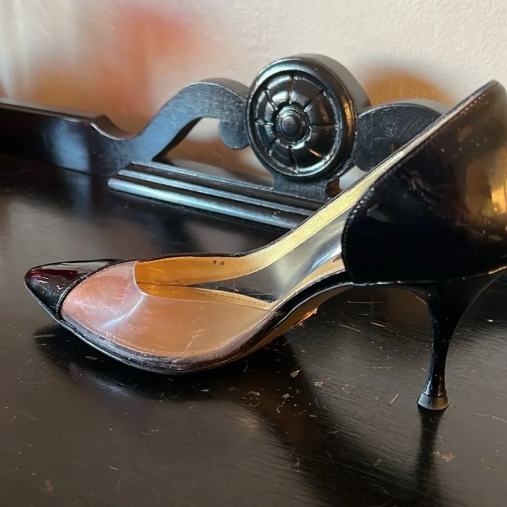 90s Dolce & Gabbana Black Patent Leather & Clear Cutout Heels